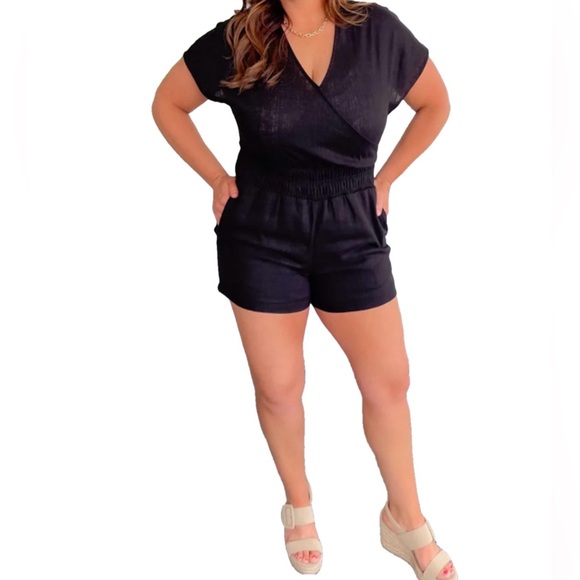 Mono B Pants - Mono B Black Elastic Waist Romper NWT